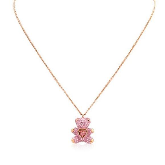 Swarovski Teddy Bear Pendant Necklace Pink Crystals Rose Gold Tone 5642976 - Picture 1 of 8